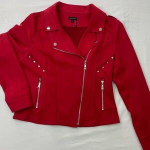 Tricotto Vibrant Red Leather Jacket with Metallic Details